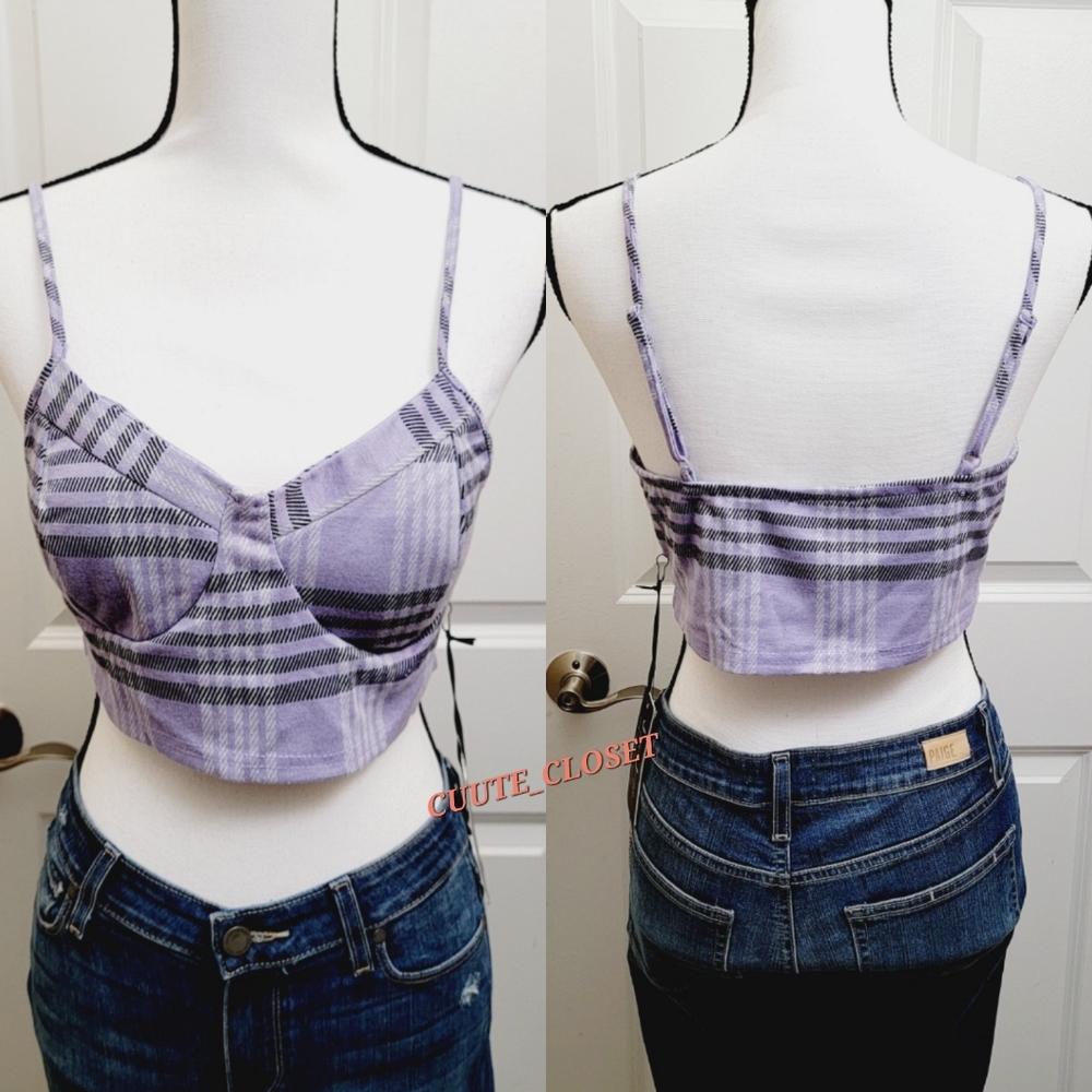 J for Justify Purple plaid crop top with spaghetti straps